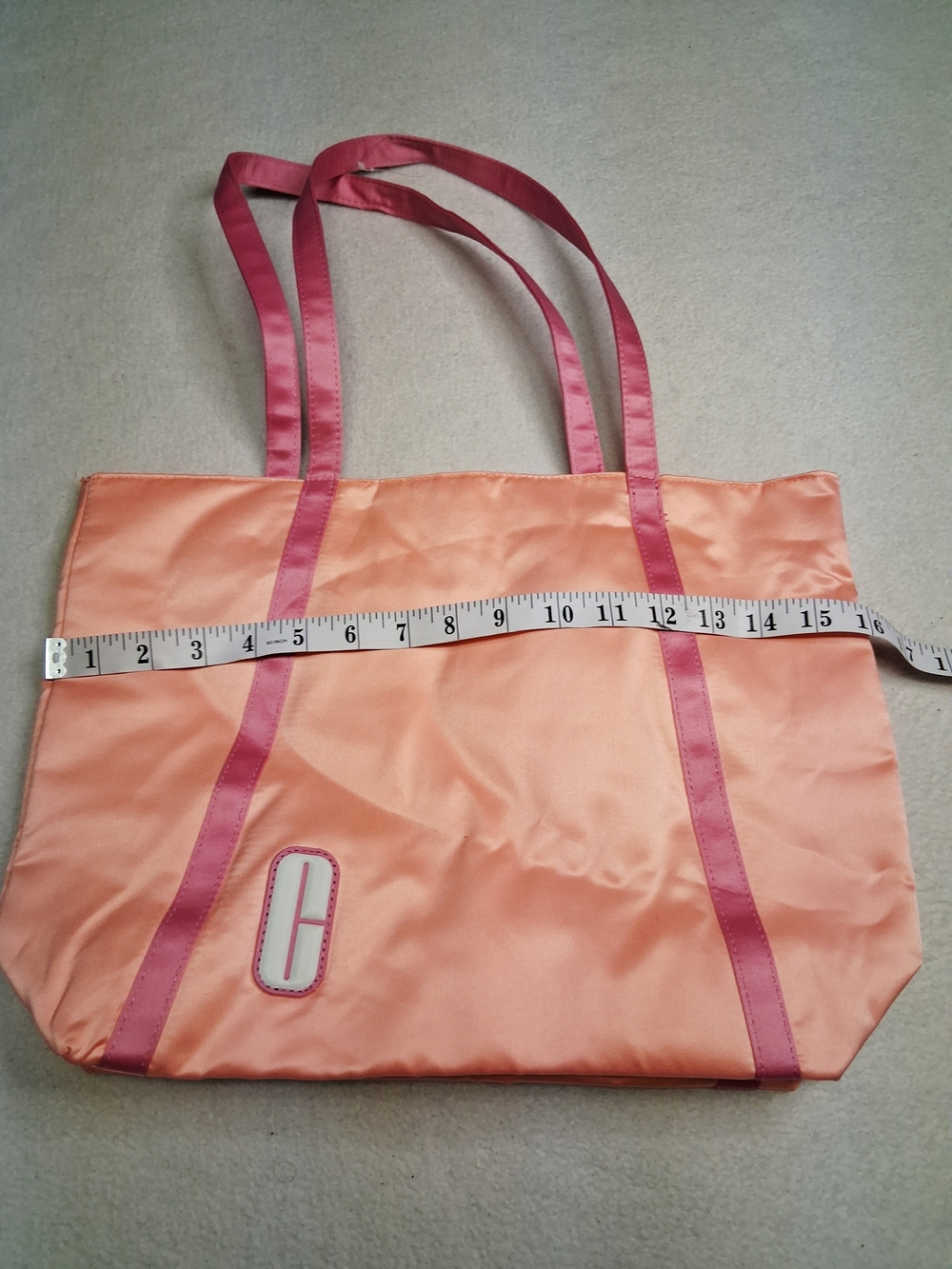 Peach Satin Tote Bag with Pink Trim - Unbranded - Picture 3 of 5